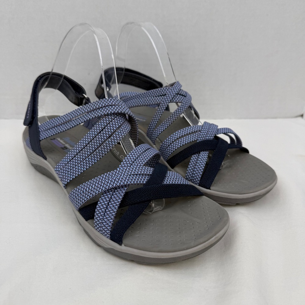 Skechers Reggae Slim Stretch Sandals Blue Navy Strappy Arch Comfort Footbed